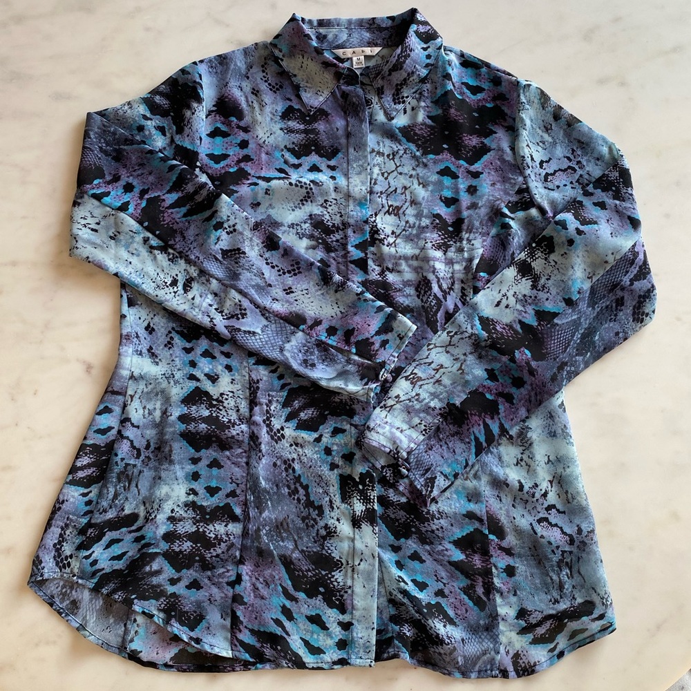 Cabi Blue Python Sheer Blouse‎ - Picture 2 of 6